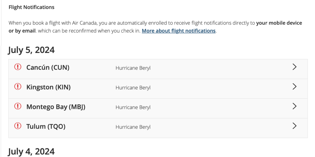 a screenshot of a travel schedule